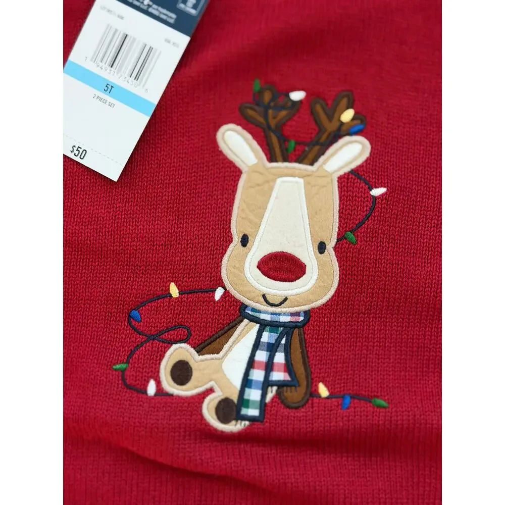 NEW! IZOD Kids Christmas Holiday 2PC Reindeer Graphic Crewneck Sweater Set 18M